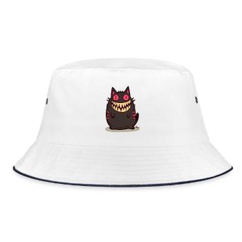 Grinning Black Monster Cat - Bucket Hat - white/navy - Front