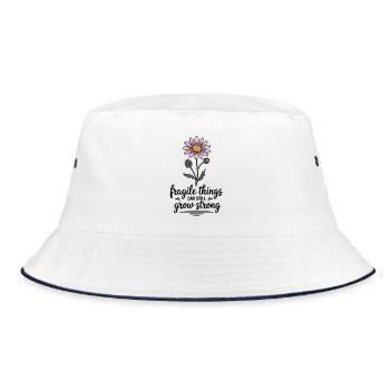 Wachsende Stärke – Blumen Spruchshirt - Bucket Hat - Weiß/Navy - Vorne