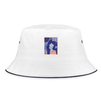 Mädchen mit langen Haaren im Retro-Look - Bucket Hat - Weiß/Navy - Vorne