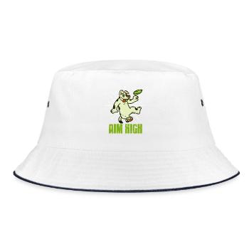 Aim High Cartoon Dog Frisbee Motivational Humor - Bucket Hat - Weiß/Navy - Vorne