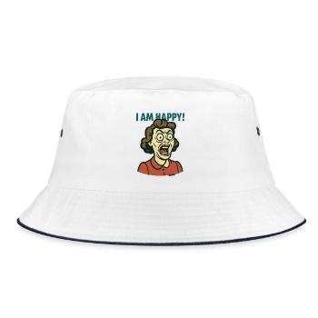 Schreiende Retro-Hausfrau: Ich bin glücklich! - Bucket Hat - Weiß/Navy - Vorne