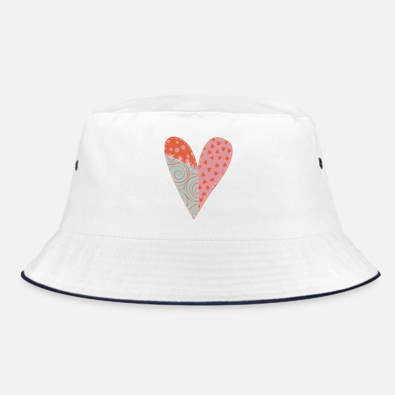 Patchwork Heart No1 - Bucket Hat - white/navy