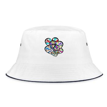 Retro Herzen Herz 60er Vintage Sterne - Bucket Hat - Weiß/Navy - Vorne