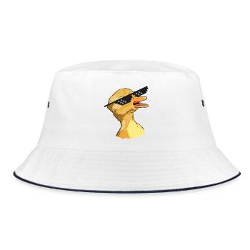 Humorvolle Ente mit Sonnenbrille und Pixel Shades - Bucket Hat - Weiß/Navy - Vorne