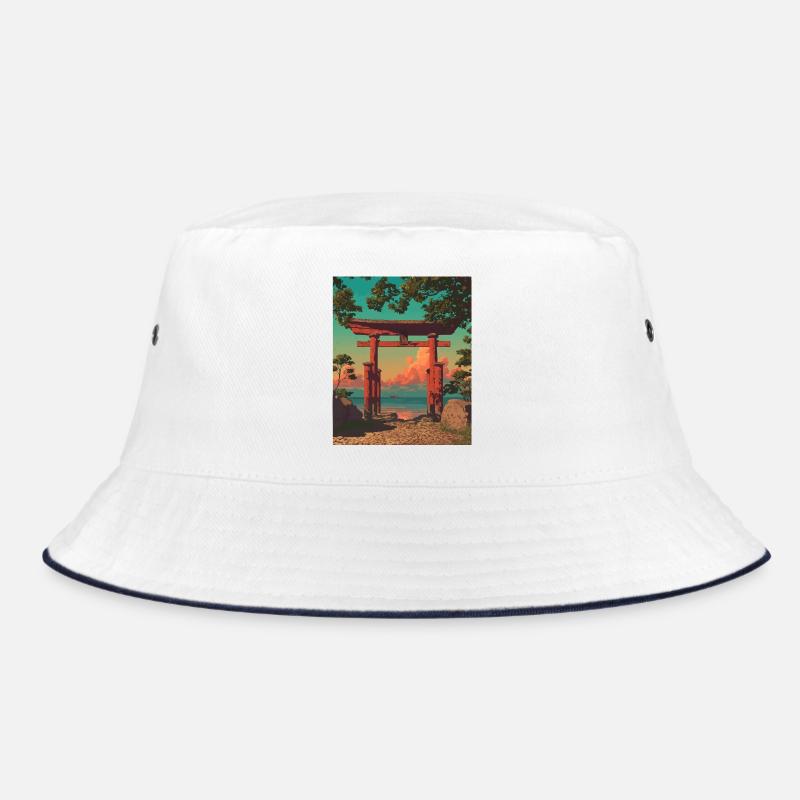 Sunset Torii Gate by the Shore Bucket Hat