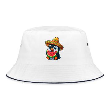 Happy Penguin with Melon Sombrero Summer Fun - Bucket Hat - white/navy - Front