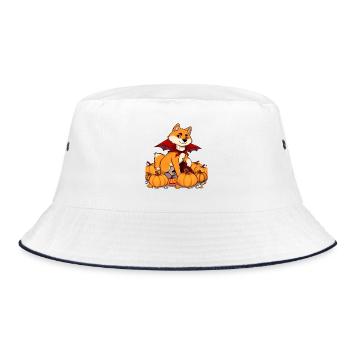 Frecher Hund als Halloween-Drachen mit Kürbissen - Bucket Hat - Weiß/Navy - Vorne