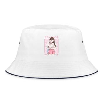 Jeune fille kawaii japonaise en style anime rétro - Bob - blanc/marine - Devant