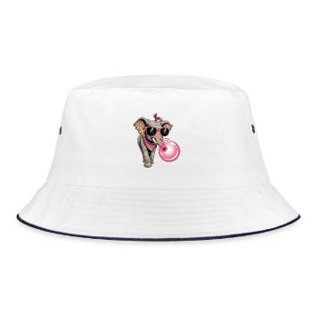 Lustiger rosa Elefant mit Brille und Blase - Bucket Hat - Weiß/Navy - Vorne