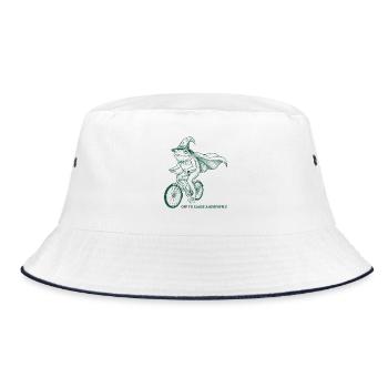 Off To Cause A Kerfuffle Frog On Bike Funny Animal - Bucket Hat - white/navy - Front