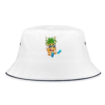 Verspielte Ananas auf Schaukel Design - Bucket Hat - Weiß/Navy - Vorne