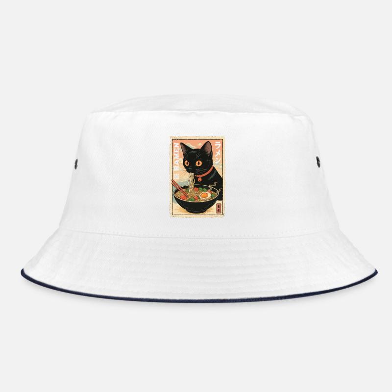 Illustration de Ramen de chat kawaii - Bob - blanc/marine