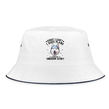 Cheerful Husky Face Illustration - Bucket Hat - white/navy - Front