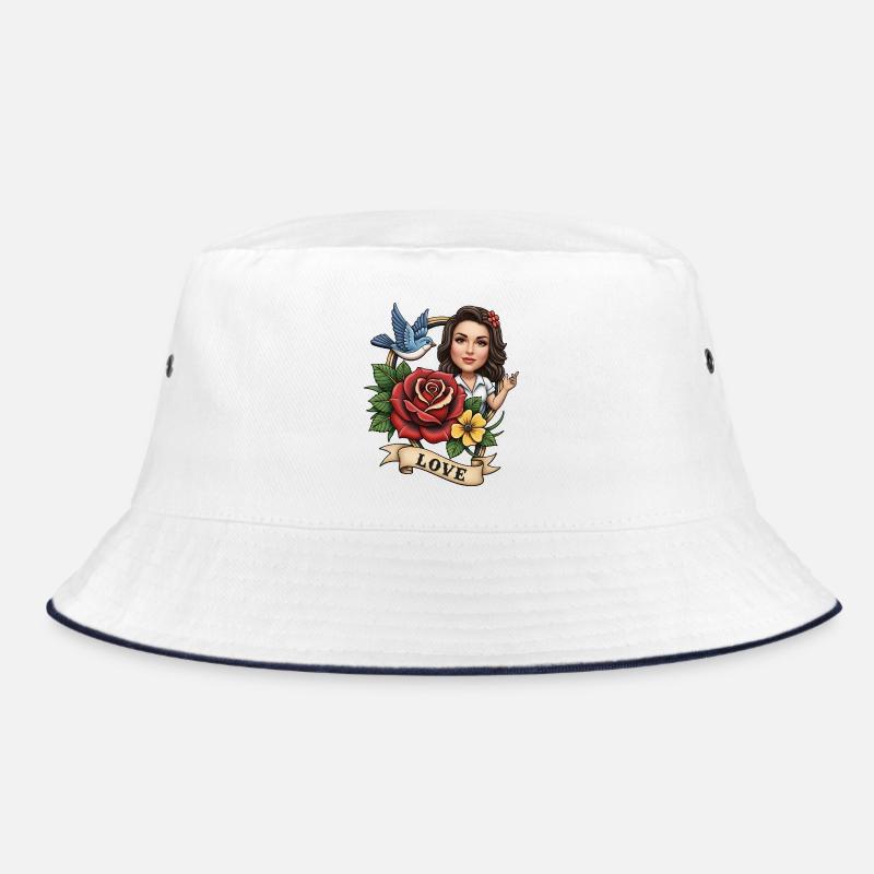 Romantisches Blumenporträt mit Vogel Bucket Hat