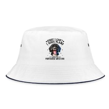 Lively Black and White Curly-Coated Dog - Bucket Hat - white/navy - Front