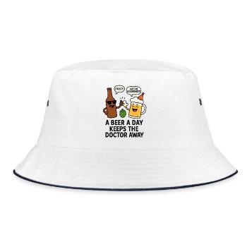 Feierlicher Bier- und Hopfen-Charme - Bucket Hat - Weiß/Navy - Vorne
