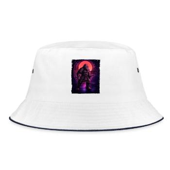 Samurai Bigfoot Cryptid Sasquatch Yeti Hunter - Bucket Hat - white/navy - Front