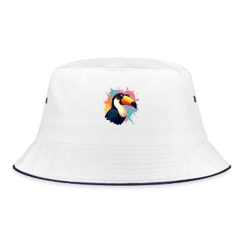 Toucan with sunglasses and color explosion - Bucket Hat - white/navy - Front