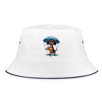 Cute dachshund with umbrella - Bucket Hat - white/navy - Front
