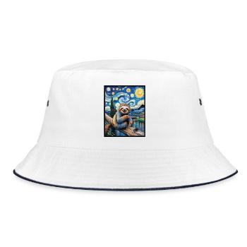 Faultier im Van Gogh Stil – Kunst trifft Chill - Bucket Hat - Weiß/Navy - Vorne
