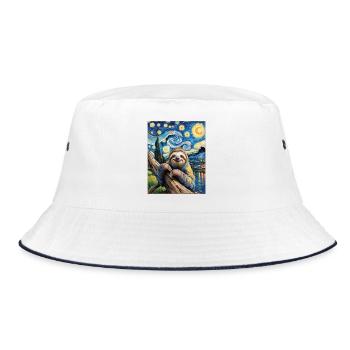 Faultier im Van Gogh Stil – Kunst trifft Chill - Bucket Hat - Weiß/Navy - Vorne