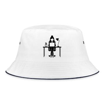 Worker Woman Computer Job - Bucket Hat - white/navy - Front