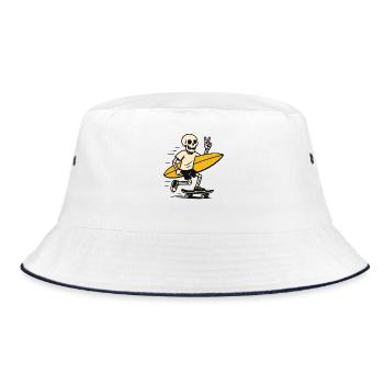 Skeleton on Skate & Surf – Peace Vibes - Bucket Hat - white/navy - Front