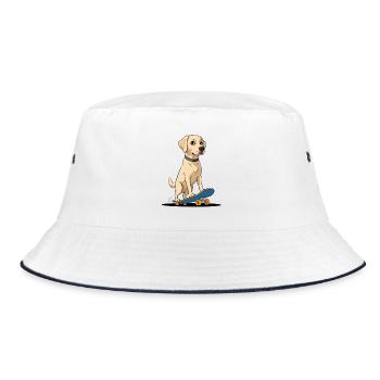 Labrador auf Skateboard Illustration - Bucket Hat - Weiß/Navy - Vorne