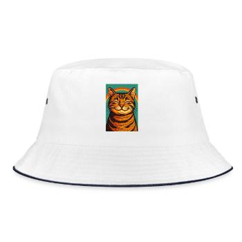Happy Cat, Love Cats  - Bucket Hat - white/navy - Front