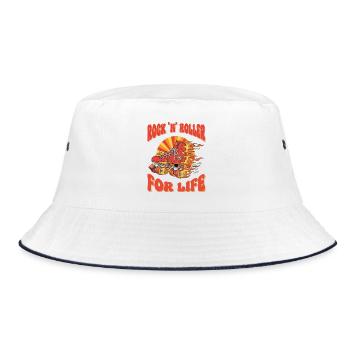 Rock 'n' Roller For Life - Flaming Roller Skates - Bucket Hat - Weiß/Navy - Vorne