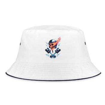 Skull and Piston Motorcycle Motif - Bucket Hat - white/navy - Front