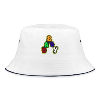 Buntes Alphabet-Blasen-Design - Bucket Hat - Weiß/Navy - Vorne