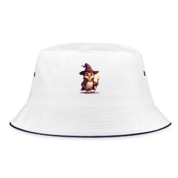 Magical owl wizard with magic wand - Bucket Hat - white/navy - Front
