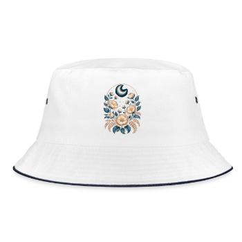 Mond und Blumenmuster für nächtliche Eleganz - Bucket Hat - Weiß/Navy - Vorne