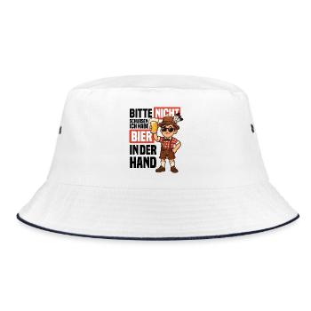 Lustiges Bier T-Shirt, Bayrisch, Tracht, Lederhose - Bucket Hat - Weiß/Navy - Vorne