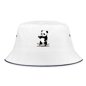 Kuschelbär Panda auf Skateboard - Bucket Hat - Weiß/Navy - Vorne