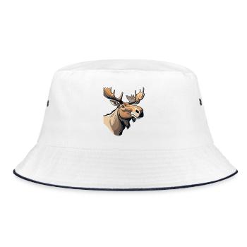 Expressive moose with characteristic look - Bucket Hat - white/navy - Front
