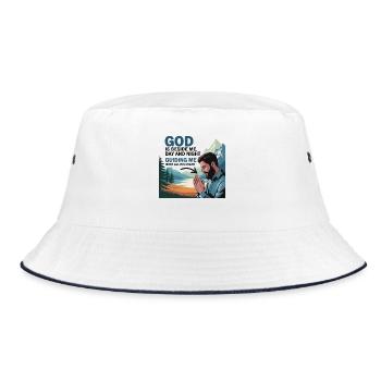 Glaube und Gebet – Gott ist bei mir - Bucket Hat - Weiß/Navy - Vorne