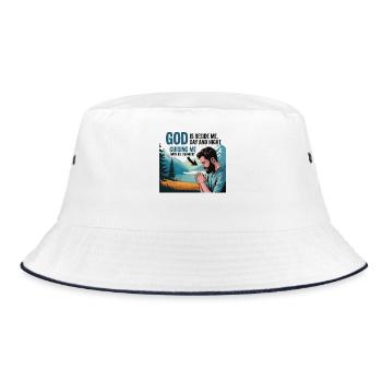 Glaube und Gebet – Gott ist bei mir - Bucket Hat - Weiß/Navy - Vorne