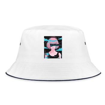 Anime Girl Vaporwave Glitch Esthétique Motif - Bob - blanc/marine - Devant