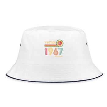 Vintage 1970s Sunburst Retro Design - Bucket Hat - white/navy - Front