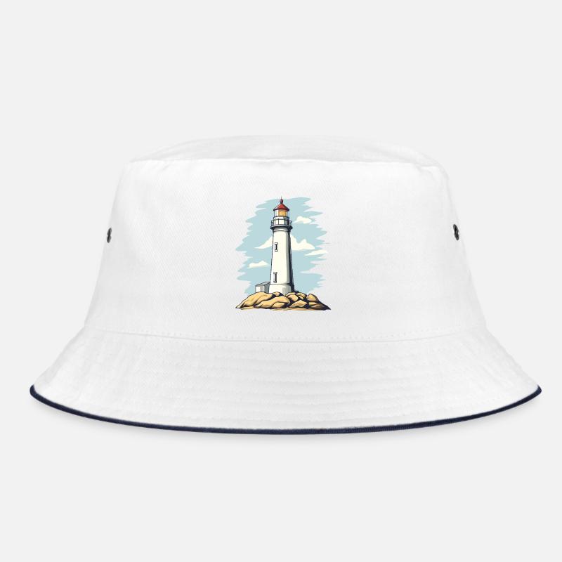 Lighthouse on the rock coastal motif Bucket Hat
