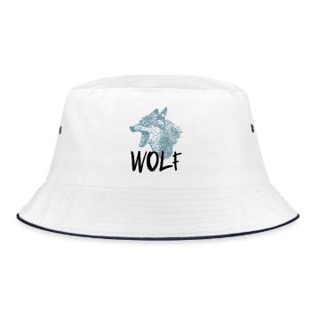 Wolfskopf in spitz zulaufender Silhouette - Bucket Hat - Weiß/Navy - Vorne