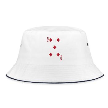 5 Karo Karte  - Bucket Hat - Weiß/Navy - Vorne