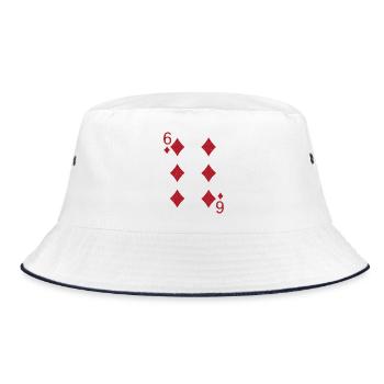 Sechs Karo Karte  - Bucket Hat - Weiß/Navy - Vorne