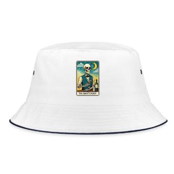 Skelett Barkeeper mit Mondhimmel - Bucket Hat - Weiß/Navy - Vorne