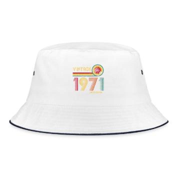 Vintage 1970s Limited Edition Design - Bucket Hat - white/navy - Front