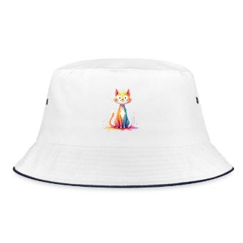 Bunte Katzenillustration für Kinderkleidung - Bucket Hat - Weiß/Navy - Vorne
