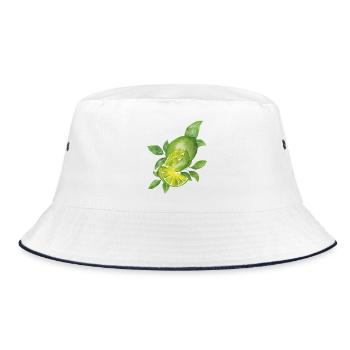 Limette & natürliche Blätter - Bucket Hat - Weiß/Navy - Vorne