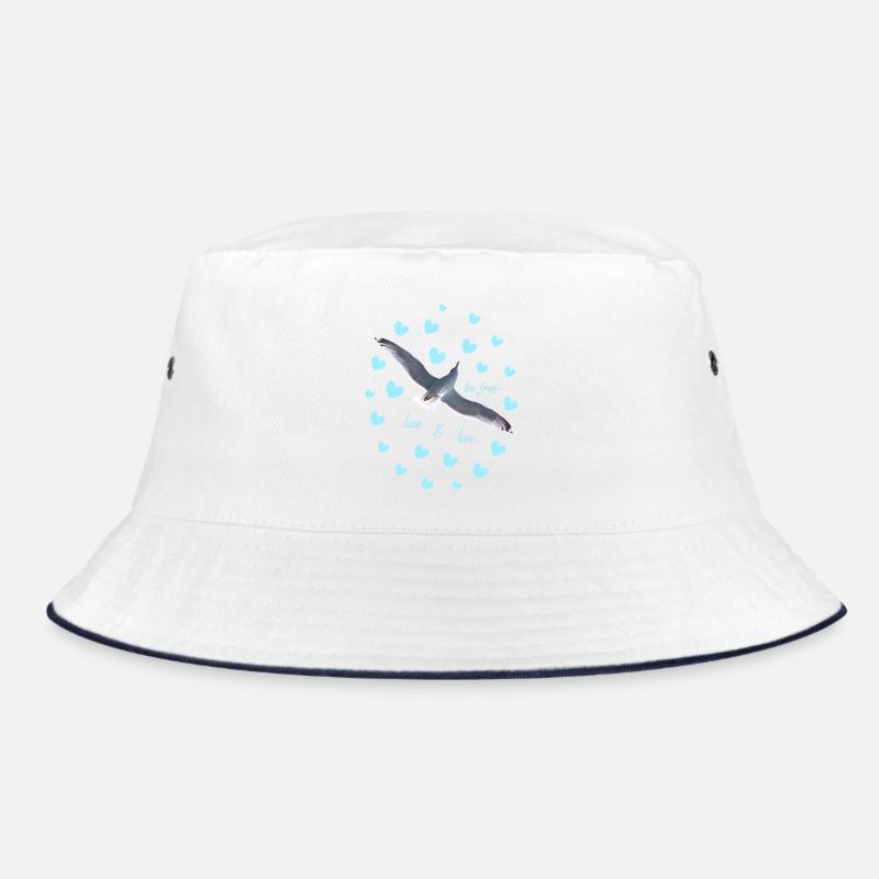 Freiheitsvogel mit Herzmotiven Möwe frei sein - Bucket Hat - Weiß/Navy